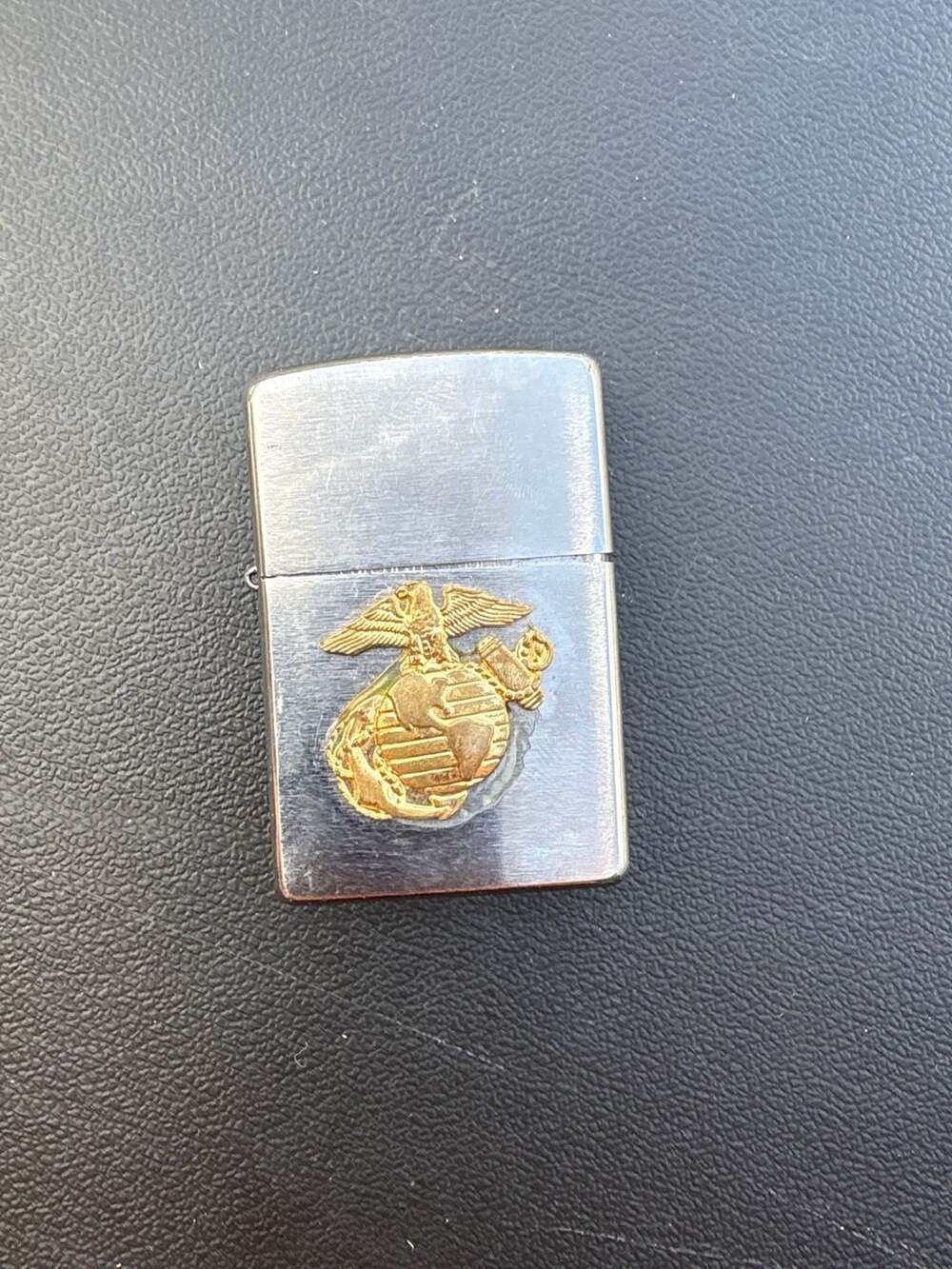 Zippo US Marine Corps Brushed Chrome Lighter with Gold EGA Emblem